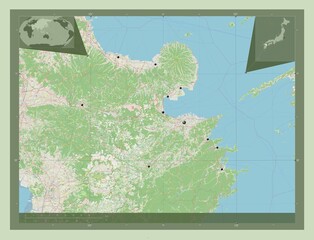 Oita, Japan. OSM. Major cities