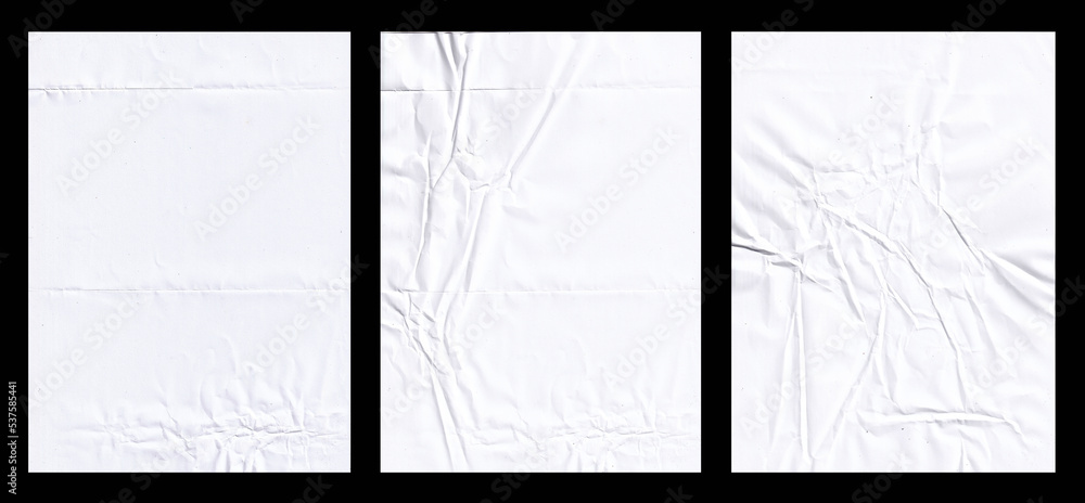 Aufkleber set of blank white glued paper for poster texture overlay. crumpled and wrinkled pattern for backgro