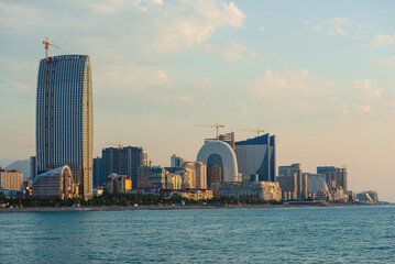 View on modern buildings from the Black Sea, Batumi