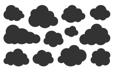 Selbstklebende Fototapeten Clouds black silhouette icon set. Glyph vector symbol of weather, database, cloud storage or network. Graphic design template for web interface. Overcast, cleen cloudy sky element flat sign collection © VasiliyArt