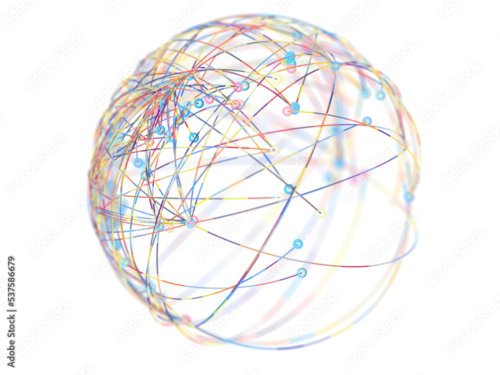 Poster Global network. Blockchain. 3D illustration. Neural networks and artificial intelligence. Abstract