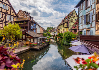 Colmar city in France. Street view with old buildings in Colmar. Old colorful houses