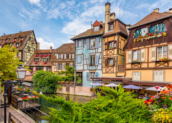 Fototapeta na wymiar Colmar city in France. Street view with old buildings in Colmar. Old colorful houses