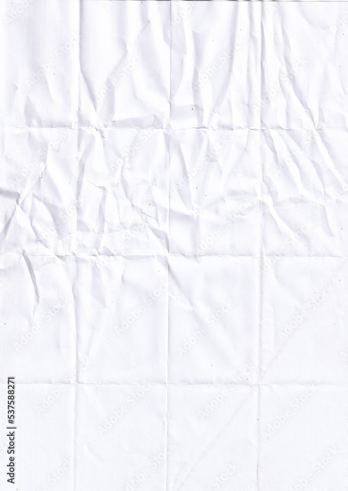 Poster blank white glued paper for poster texture overlay. crumpled and wrinkled pattern for background. co