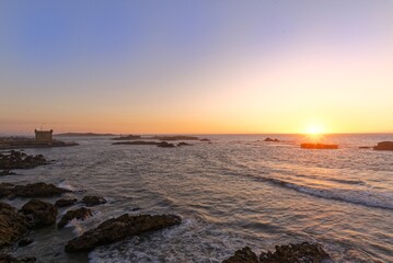 Sunset over Atlantic Ocean in Essaouira, Morocco