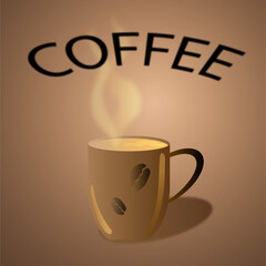 A cup of coffee on a light yellow background, coffee time graphics, picture of a cup of coffee for a magazine or website, original picture