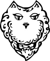 Halloween hand drawn black owl. PNG ink doodle illustration