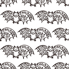 Halloween seamless pattern with hand drawn bat. Suitable for packaging, wrappers, fabric design. PNG illustration