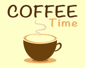 A cup of coffee on a light yellow background, coffee time graphics, picture of a cup of coffee for a magazine or website, original picture