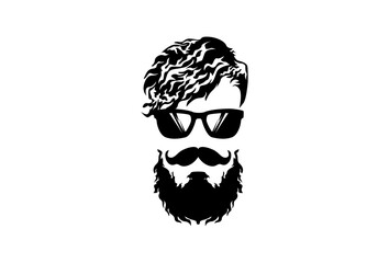 Illustration Vector graphic of Hipster man hairstyle with mustache and beard fit for Barbershop Concept etc.
