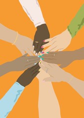 Group of women's hands uniting together in circle