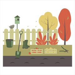  Gardening and harvesting. Autumn. Vector illustration. 
