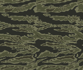 Army camouflage pattern vector seamless background, military uniform texture disguise. - obrazy, fototapety, plakaty
