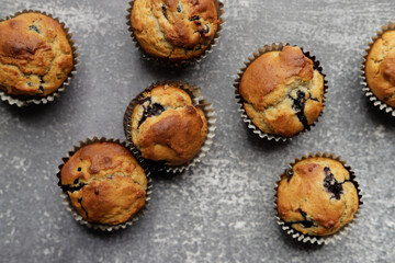 home made blueberry cupcakes as seen from above