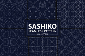 Japanese sashiko pattern vector set, Abstract background, Decorative wallpaper