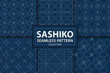 Japanese sashiko pattern vector set, Abstract background, Decorative wallpaper