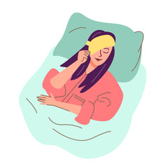 Woman yawning in the morning with the sleeping mask on