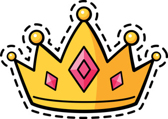Golden crown patch. Pop art fashion sticker