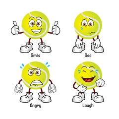 Set of cartoon ball character, Cute tennisball emoticon