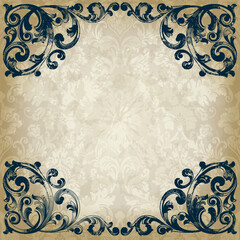 Vintage border frame engraving with retro ornament pattern in antique baroque style