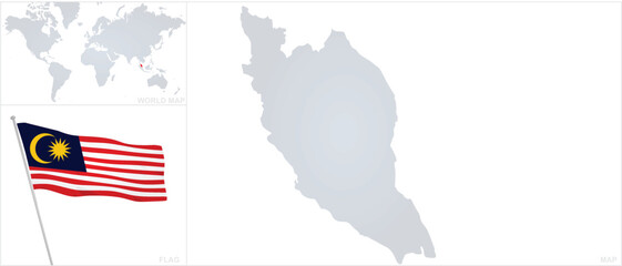Obraz premium Malaysia map and flag. vector