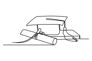 continuous line drawing of university graduation black hat
