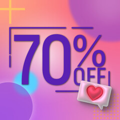 Poster advertising, discounts, purchases, sales. 70% off.