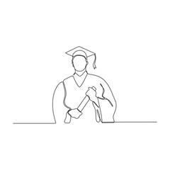 continuous line drawing of graduate students wearing cap and gown