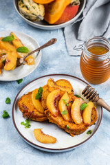 Toasted bread with pumpkin and apricot. Autumn seasonal healthy food recipe