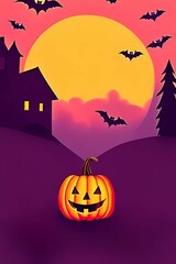 This is a colorful illustration of halloween. It can be used as a cover for invitation card or just nice decoration for your social media posts, perfect for halloween themed products.