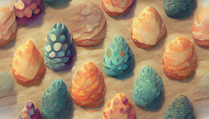 Fototapeta na wymiar Tradition, creative background, Easter eggs in rows of colors