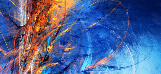 Artistic paint. Blue painting background. Abstract cool image. Fractal artwork for creative graphic design