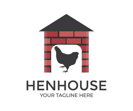 Henhouse, poultry farming flat logo design. Organic animal agriculture, hennery. Chicken farm vector design and illustration.
