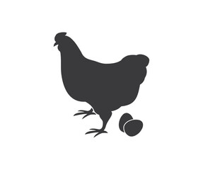 Chicken with eggs icon, Hen or chicken vector outline logo design. Concept of organic farm. Minimal, simple background for label design vector design and illustration.

