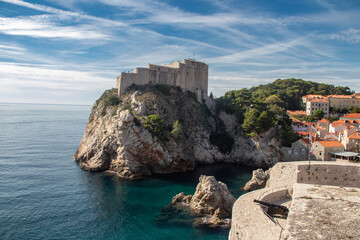 Fototapeta na wymiar Dubrovnik old city walls and fortress, city in Croatia (Hrvatska), location where TV show Game of Thrones was recorded