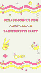 Bachelorette Party Invitation Template in Retro Groove Style Bridal Shower Invitation Vertical Background