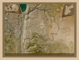 Irbid, Jordan. Low-res satellite. Labelled points of cities