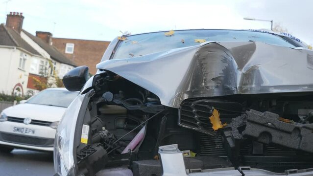 Front view of a crashed car after accident.
