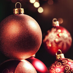 Christmas decorations glass balls on the Christmas tree. Christmas banner background.	
