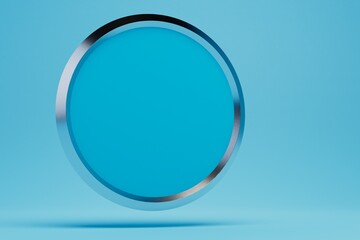 Beautiful round blue frame with a silver rim on a blue background. 3D render