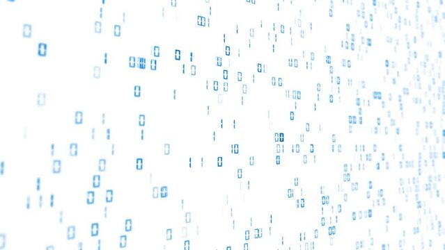 Seamless loop blurred digital binary code numbers animation on white background.