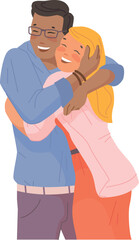 Black man hugging caucasian woman. Warm relationship