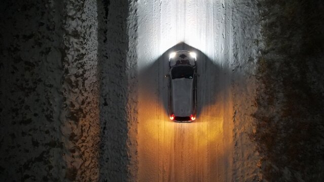 Top Down Car In NIght Snow