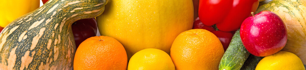 Beautiful background from various vegetables and fruits.