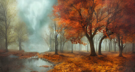 Beautiful Illustration Landscape Forest in Autumn