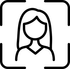 Face woman vector id biometric icon facial recognition for apps and websites. system sign detection symbol scanning process identification of person