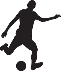 black silhouette of a soccer player with a ball,  football sport