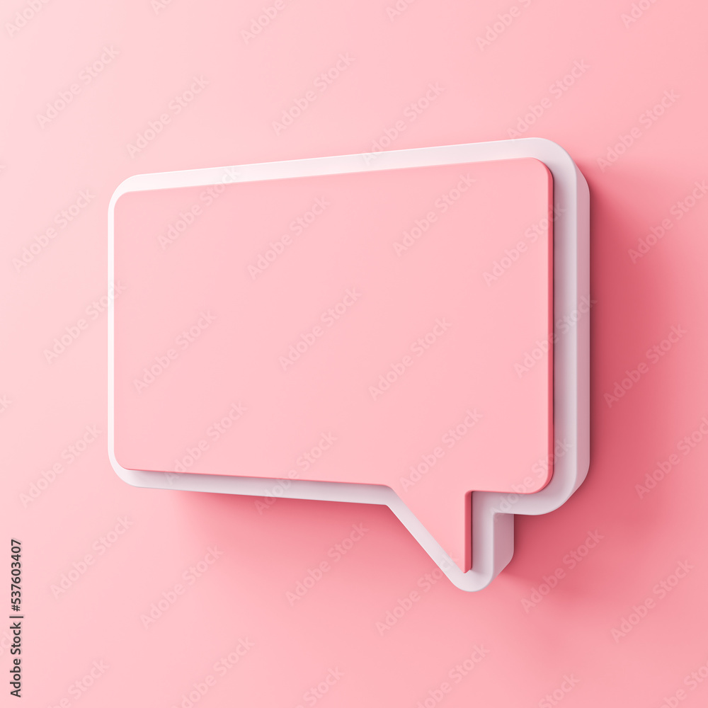 Poster perspective speech bubble pin isolated on pink pastel color wall background with shadow minimal conc