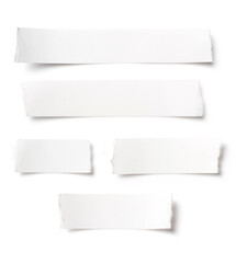 set / collection of five blank white paper scraps with torn edges for digital collage, space for...