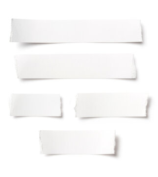 Set / Collection Of Five Blank White Paper Scraps With Torn Edges For Digital Collage, Space For Your Text, Design Elements